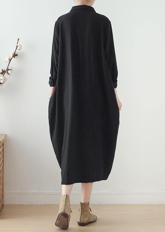 Organic Lapel Pockets Fall Tunics Fabrics Black Dresses