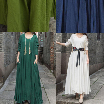 Organic Long Sleeve Cotton Linen Quilting Dresses Work White Patchwork Dress Summer
