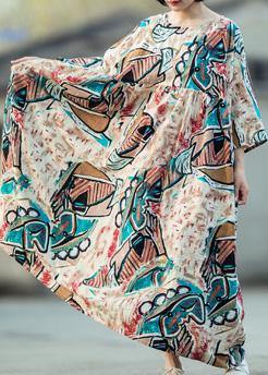 Organic Multicolor Cotton Dress O Neck Three Quarter Sleeve Kaftan Summer Dresses