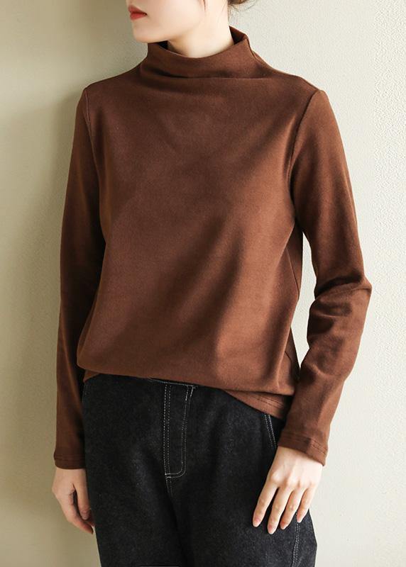Organic nude cotton clothes half high neck Art spring blouse