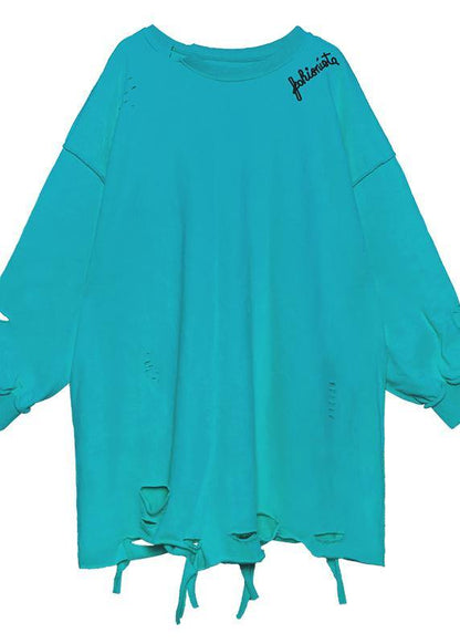 Organic o neck Hole spring Blouse blue green Knee shirt