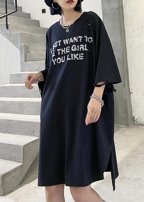 Organic O Neck Cotton Summer Tunics Shape Black Dresses