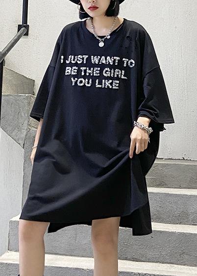 Organic O Neck Cotton Summer Tunics Shape Black Dresses
