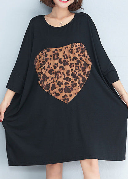 Organic O Neck Baggy Cotton Tunic Pattern Photography Black Short Dresses Summer