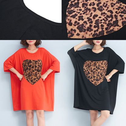 Organic O Neck Baggy Cotton Tunic Pattern Photography Black Short Dresses Summer
