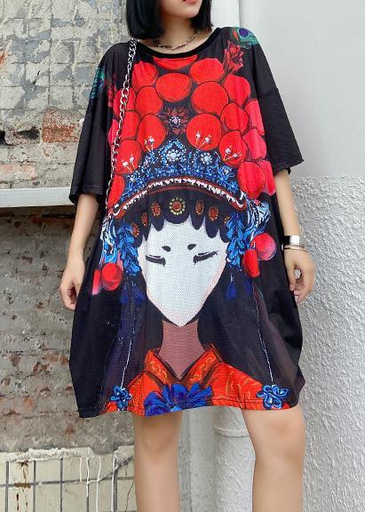 Organic O Neck Baggy Dresses Neckline Black Print Dress