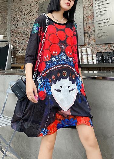 Organic O Neck Baggy Dresses Neckline Black Print Dress