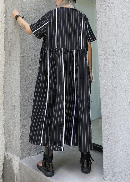 Organic O Neck Cotton Clothes Sleeve Black Striped Robe Dresses Summer