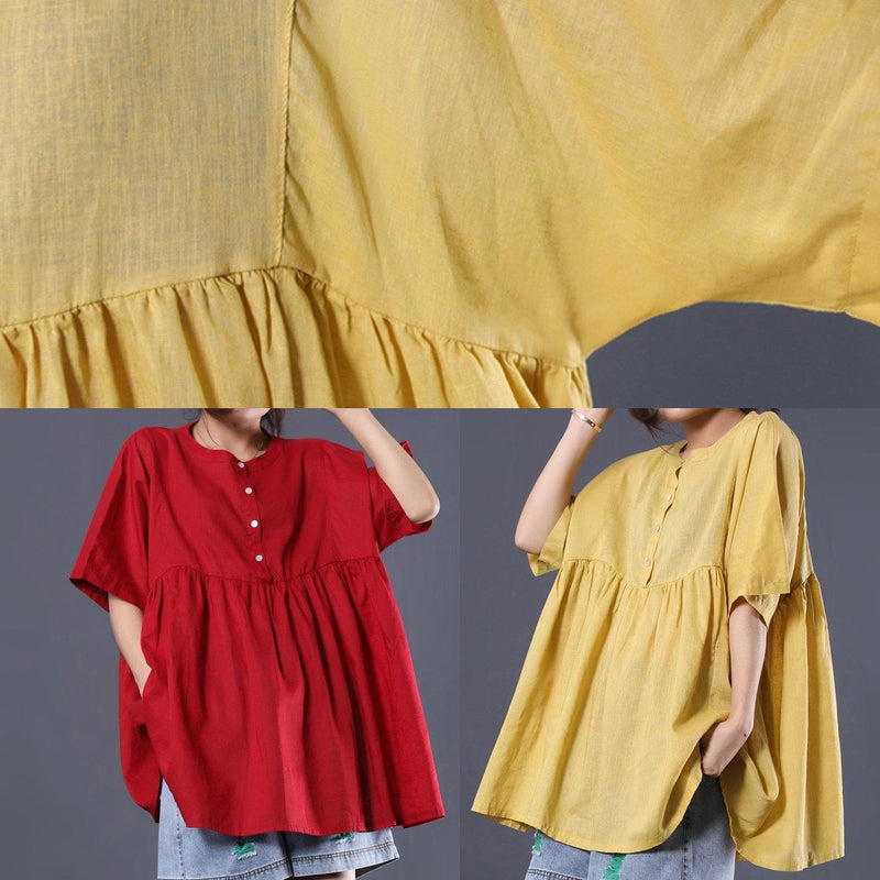 Organic O Neck Cotton Shirts Red Short Tops Summer