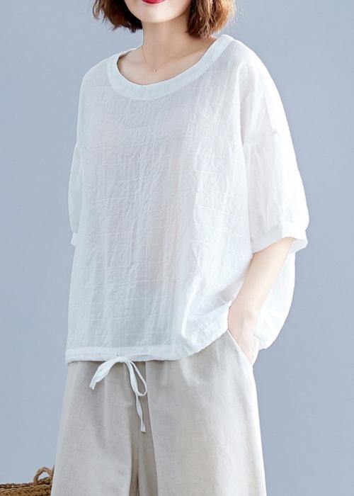 Organic O Neck Drawstring Cotton Blouse Christmas Gifts White Blouses