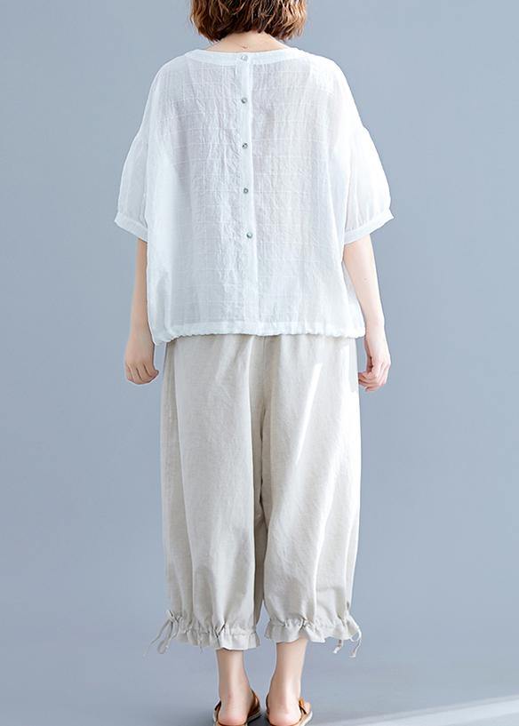 Organic O Neck Drawstring Cotton Blouse Christmas Gifts White Blouses