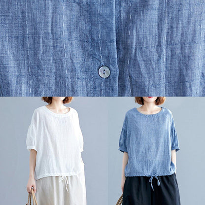 Organic O Neck Drawstring Cotton Blouse Christmas Gifts White Blouses