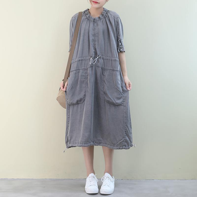 Organic O Neck Drawstring Summer Tunics Design Green Dresses