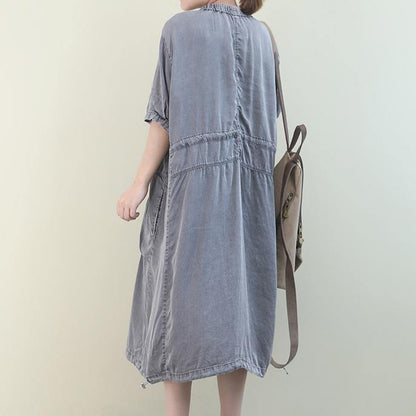 Organic O Neck Drawstring Summer Tunics Design Green Dresses