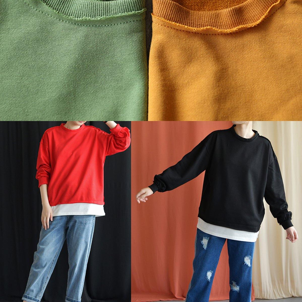 Organic o neck false two pieces cotton Outfits yellow top fall