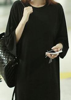 Organic O Neck Half Sleeve Cotton Summer Dresses Tutorials Black Robes Dress