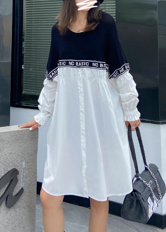 Organic O Neck Patchwork Photography Black Letter Dresses