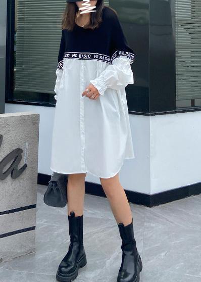 Organic O Neck Patchwork Photography Black Letter Dresses