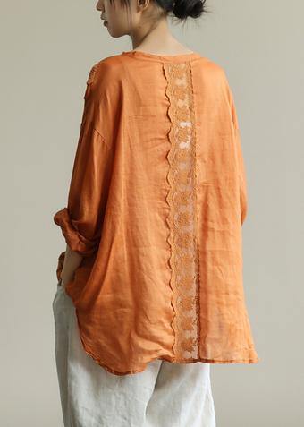 Organic O Neck Patchwork Lace Fall Tunics for Shirts Orange Shirts