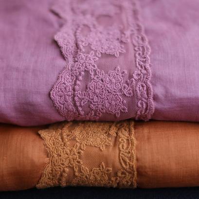 Organic o neck patchwork lace fall tunics for women Shirts orange shirts