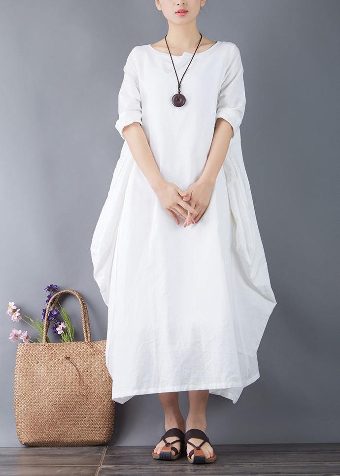Organic O Neck Patchwork Linen Clothes for Shape White Dress Summer