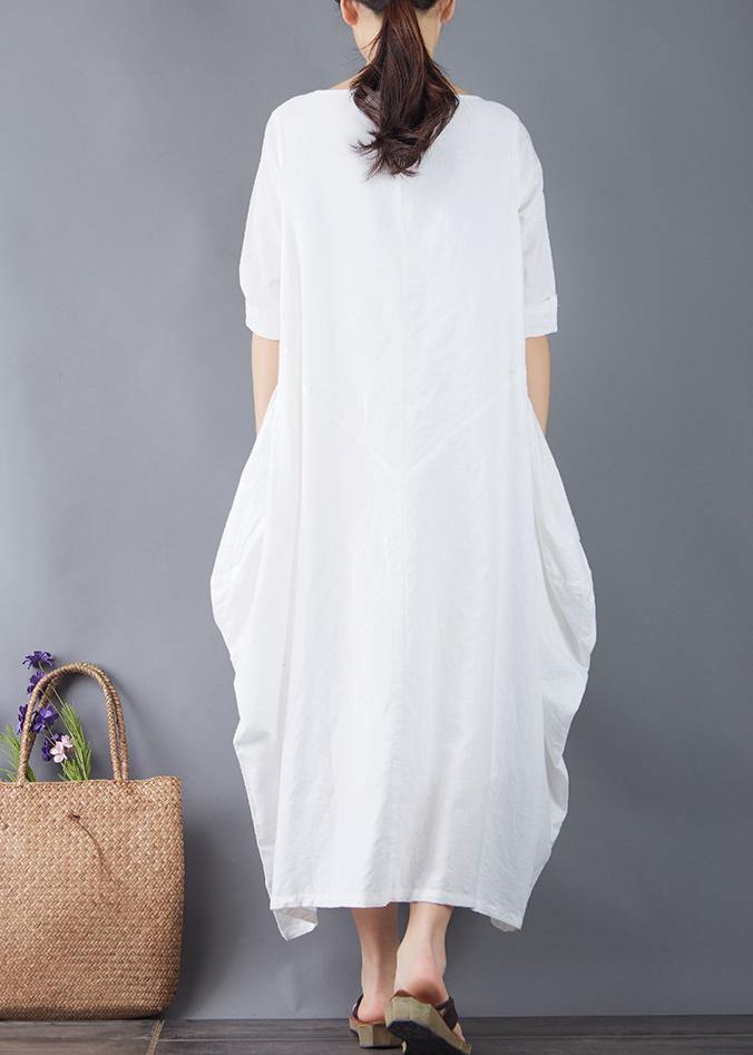 Organic O Neck Patchwork Linen Clothes for Shape White Dress Summer
