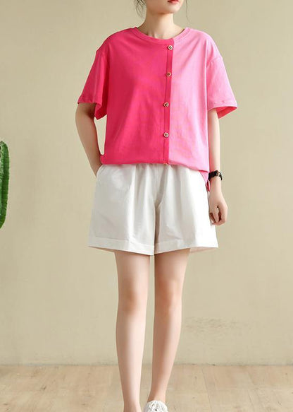 Organic O Neck Patchwork Summer Blouse Shirts Red Blouse