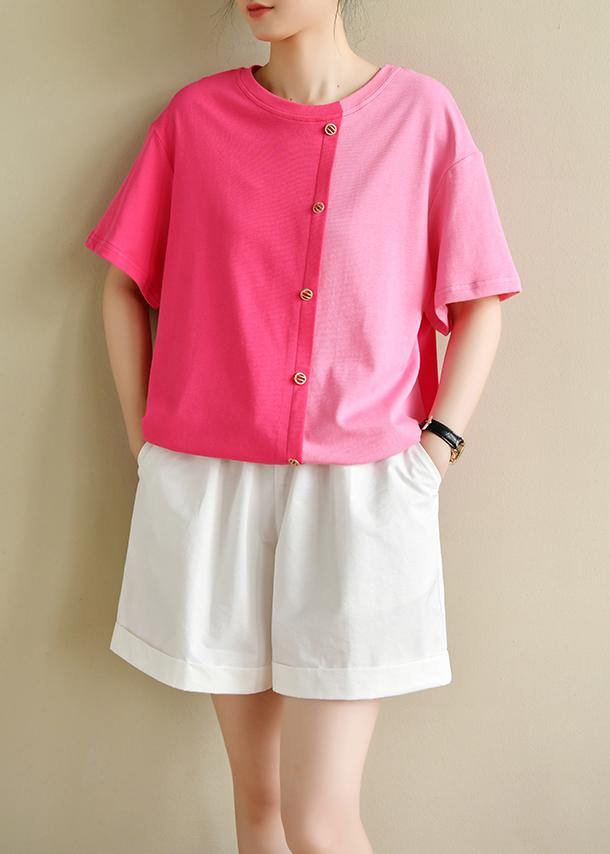 Organic O Neck Patchwork Summer Blouse Shirts Red Blouse