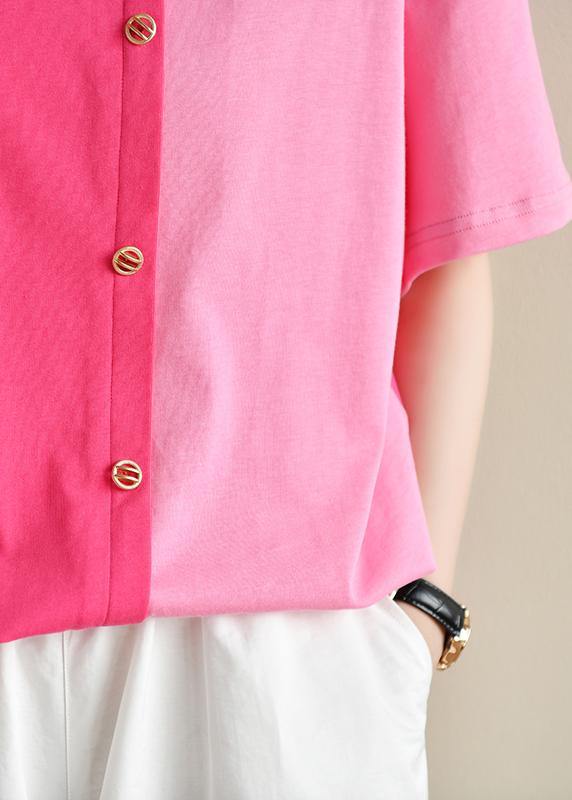Organic O Neck Patchwork Summer Blouse Shirts Red Blouse