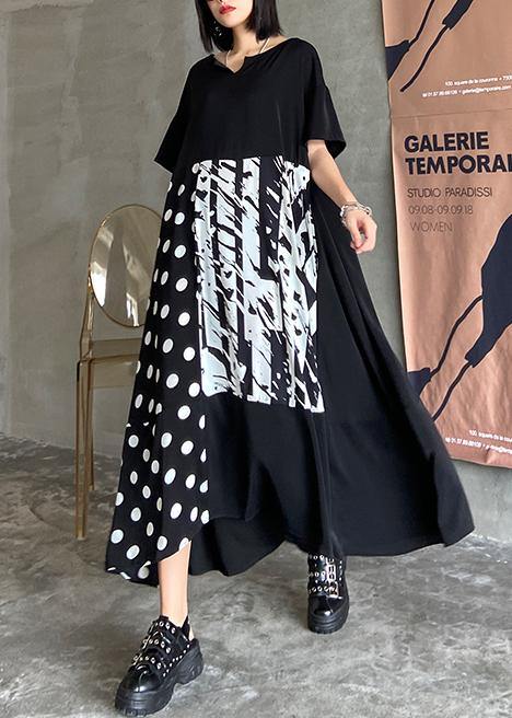 Organic O Neck Patchwork Summer Dresses Catwalk Black Print Art Dress