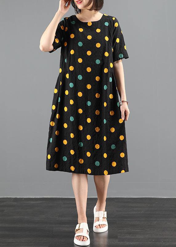 Organic O Neck Pockets Clothes Dress Black Dotted Dress