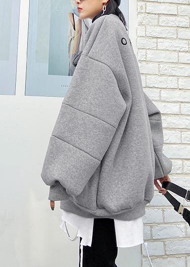 Organic o neck spring Blouse gray Cartoon animation loose tops