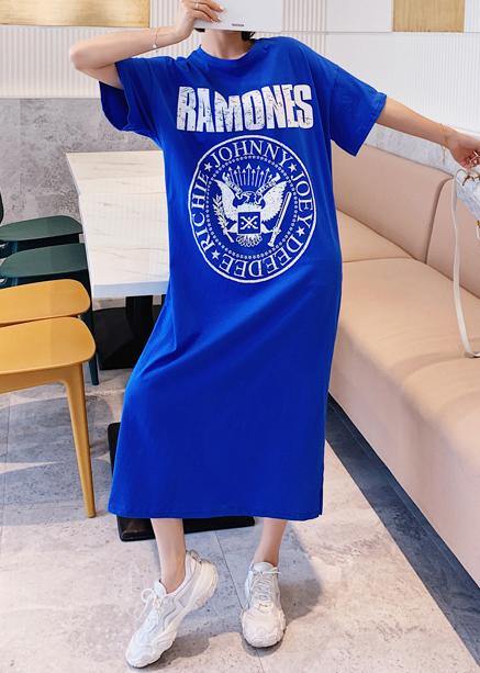 Organic O Neck Summer Tunics Catwalk Blue Letter Long Dress