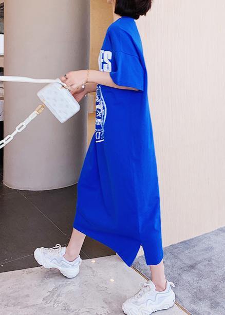 Organic O Neck Summer Tunics Catwalk Blue Letter Long Dress