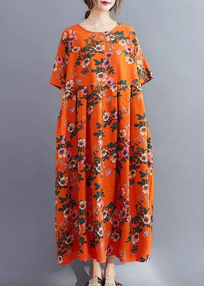 Organic O Neck Cinched Summer Quilting Clothes Catwalk Orange Traveling Dress