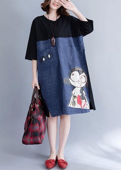 Organic Patchwork Cotton Dresses Pattern Black Prints Dresses Summer