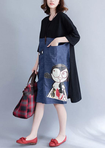 Organic Patchwork Cotton Dresses Pattern Black Prints Dresses Summer