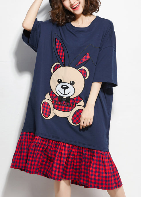Organic Patchwork Cotton Quilting Clothes Stylish Runway Navy Shift Dresses Summer