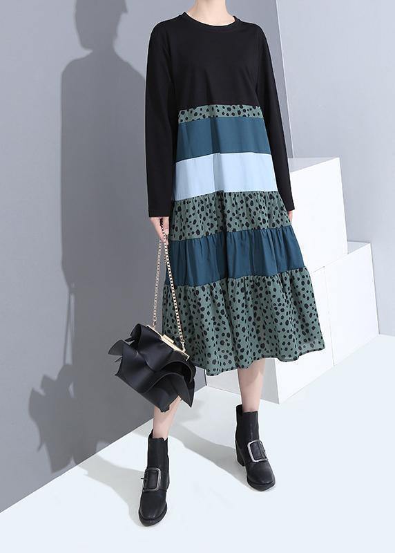 Organic Patchwork Cotton Long Sleeve Clothes Shape Black Cotton Dress