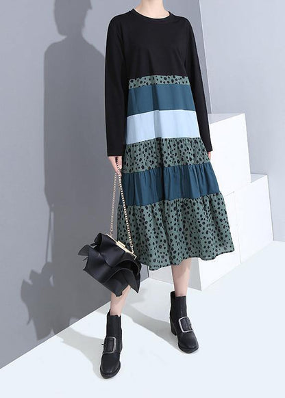 Organic Patchwork Cotton Long Sleeve Clothes Shape Black Cotton Dress