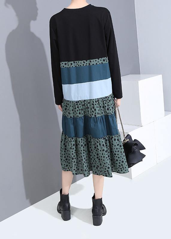 Organic Patchwork Cotton Long Sleeve Clothes Shape Black Cotton Dress