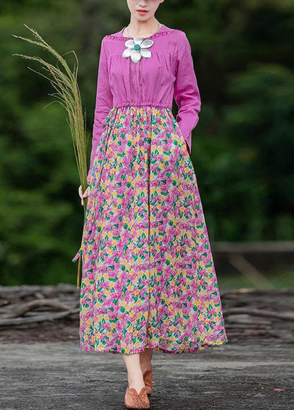 Organic Pink Print Long Dress Patchwork Dresses Spring Dresses