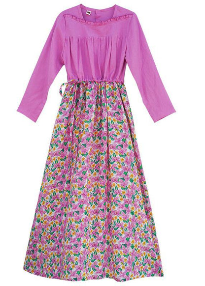 Organic Pink Print Long Dress Patchwork Dresses Spring Dresses
