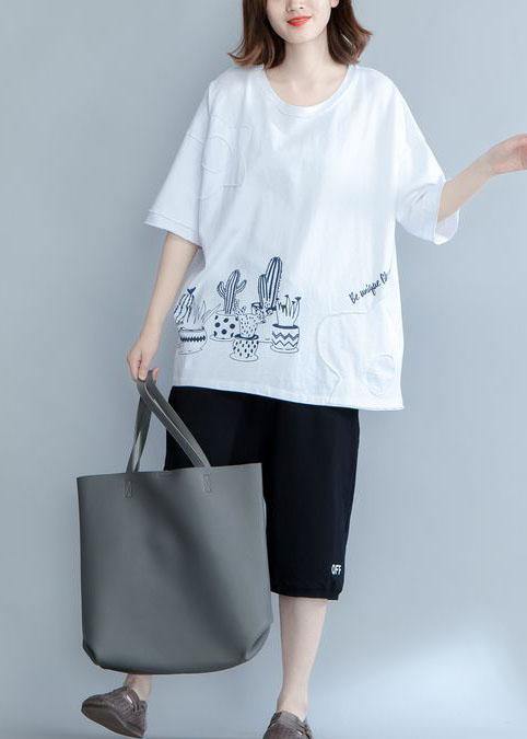 Organic Prints Cotton Long Shirts Work Outfits White Blouses Summer