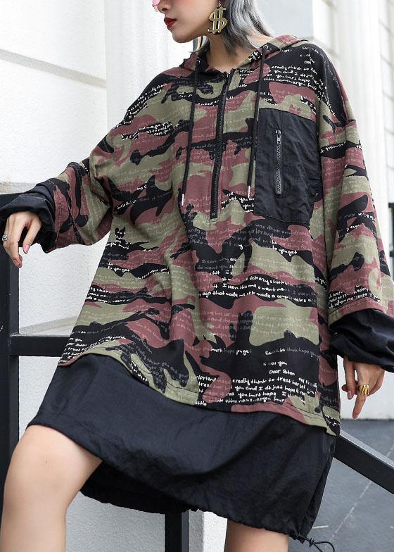 Organic Prints Hooded Cotton Tunics Patchwork Cotton Fall Dress