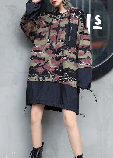 Organic Prints Hooded Cotton Tunics Patchwork Cotton Fall Dress