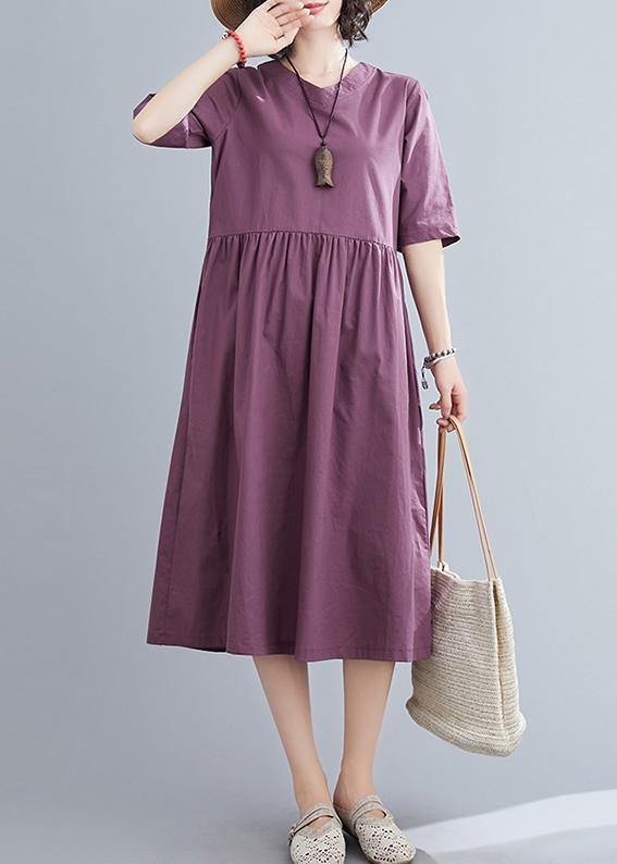 Organic Purple Linen Cotton Clothes for V Neck Long Summer Dresses