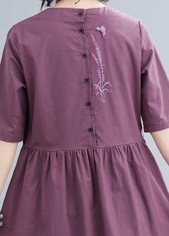Organic Purple Linen Cotton Clothes for V Neck Long Summer Dresses