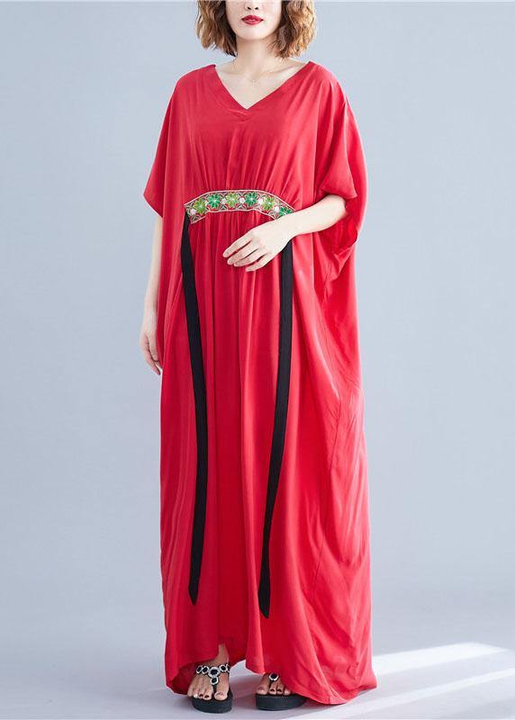 Organic Red V Neck Cotton Clothes Two Ways to Wear Maxi Summer Dress