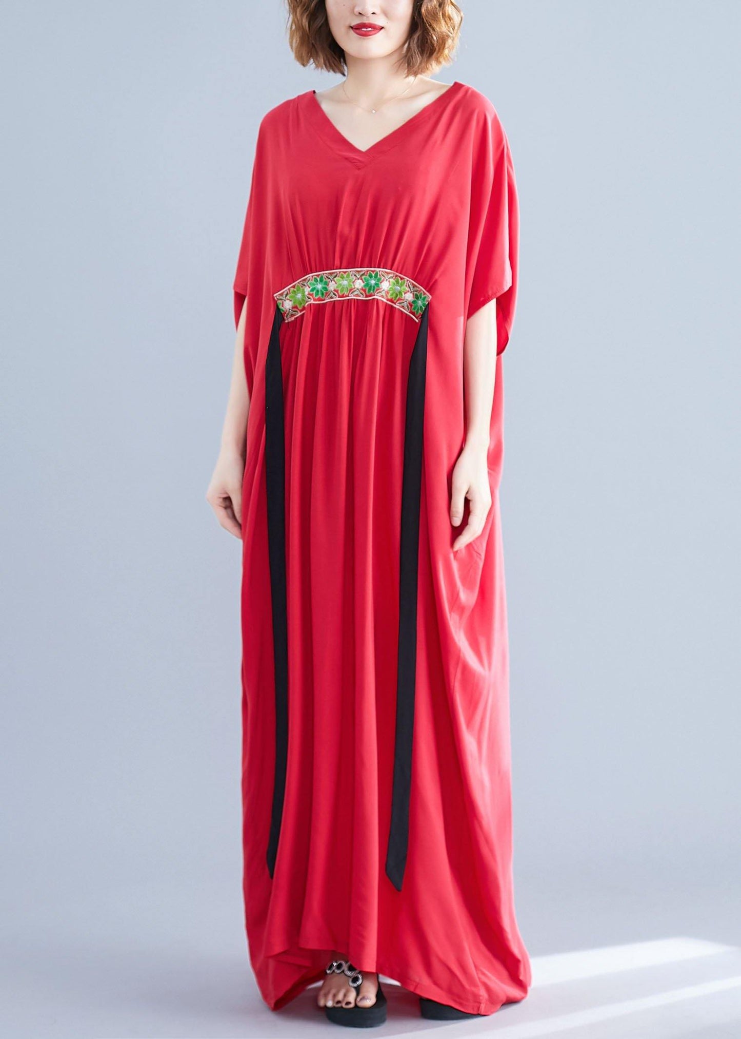 Organic Red V Neck Cotton Clothes Two Ways to Wear Maxi Summer Dress